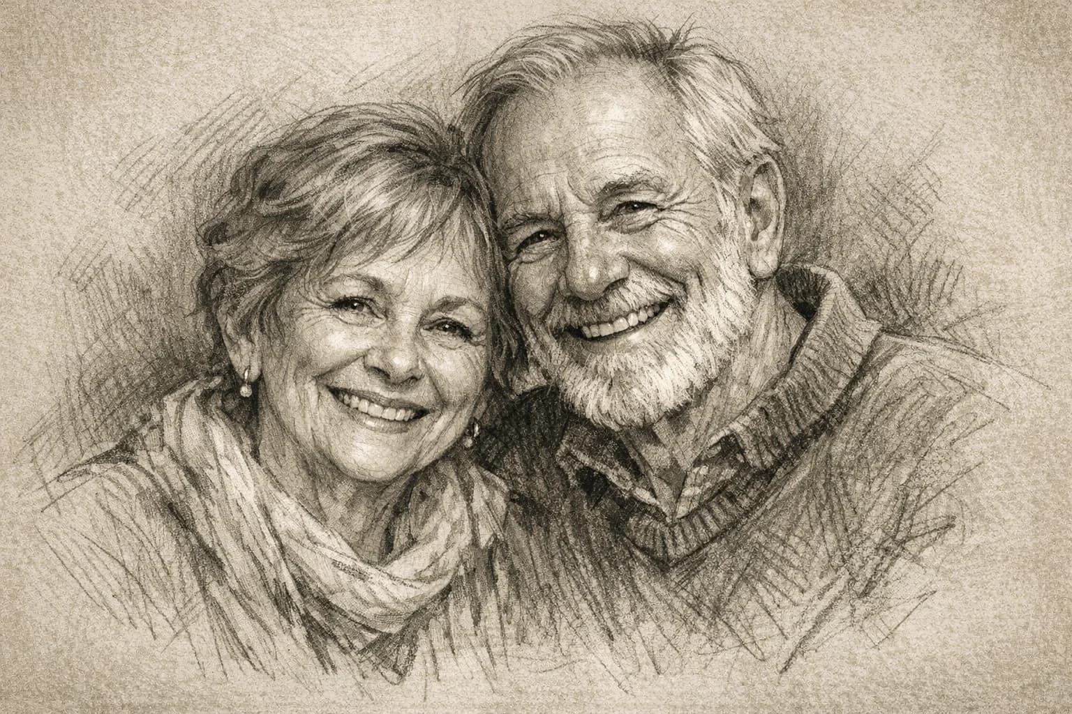 Digital charcoal sketch portrait of a couple