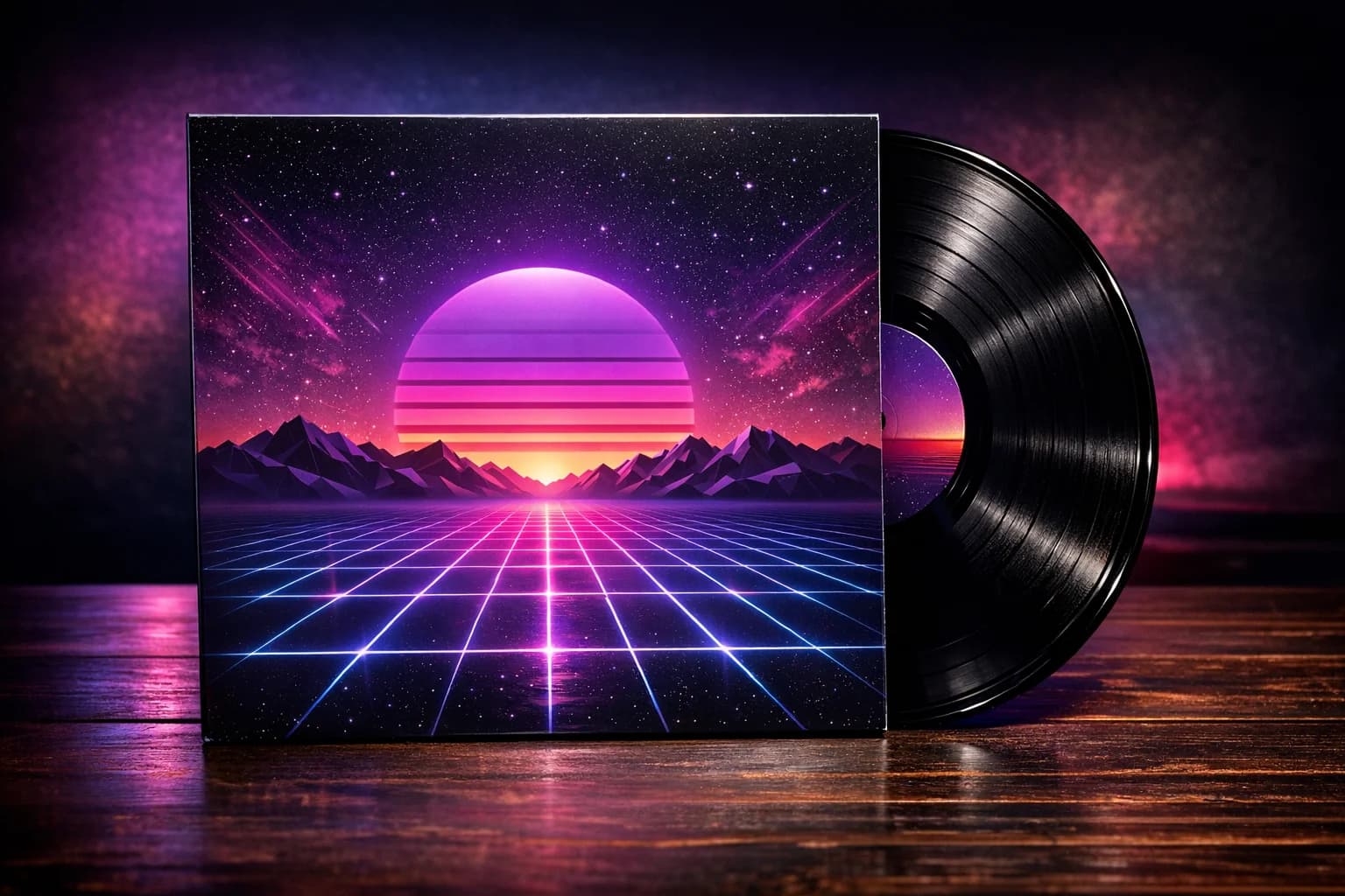 Synthwave electronic music album cover mockup