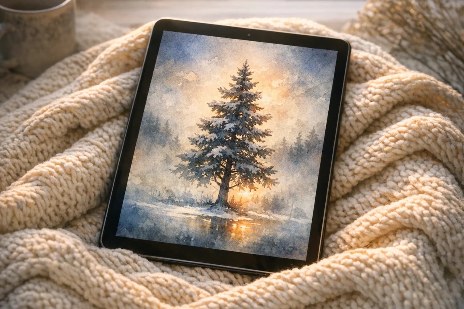 Acoustic folk album art on a digital tablet