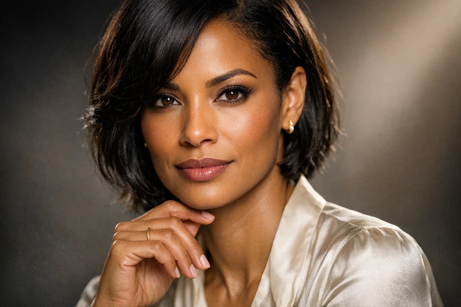 Close-up hero shot demonstrating flawless studio portrait lighting