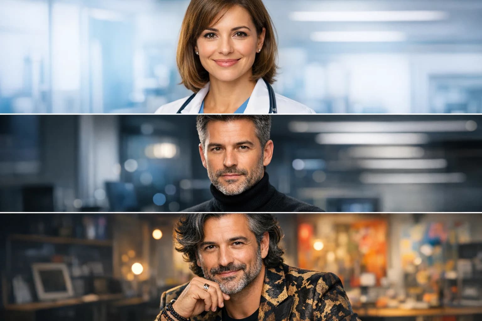 Collage showing three different professional industry styles