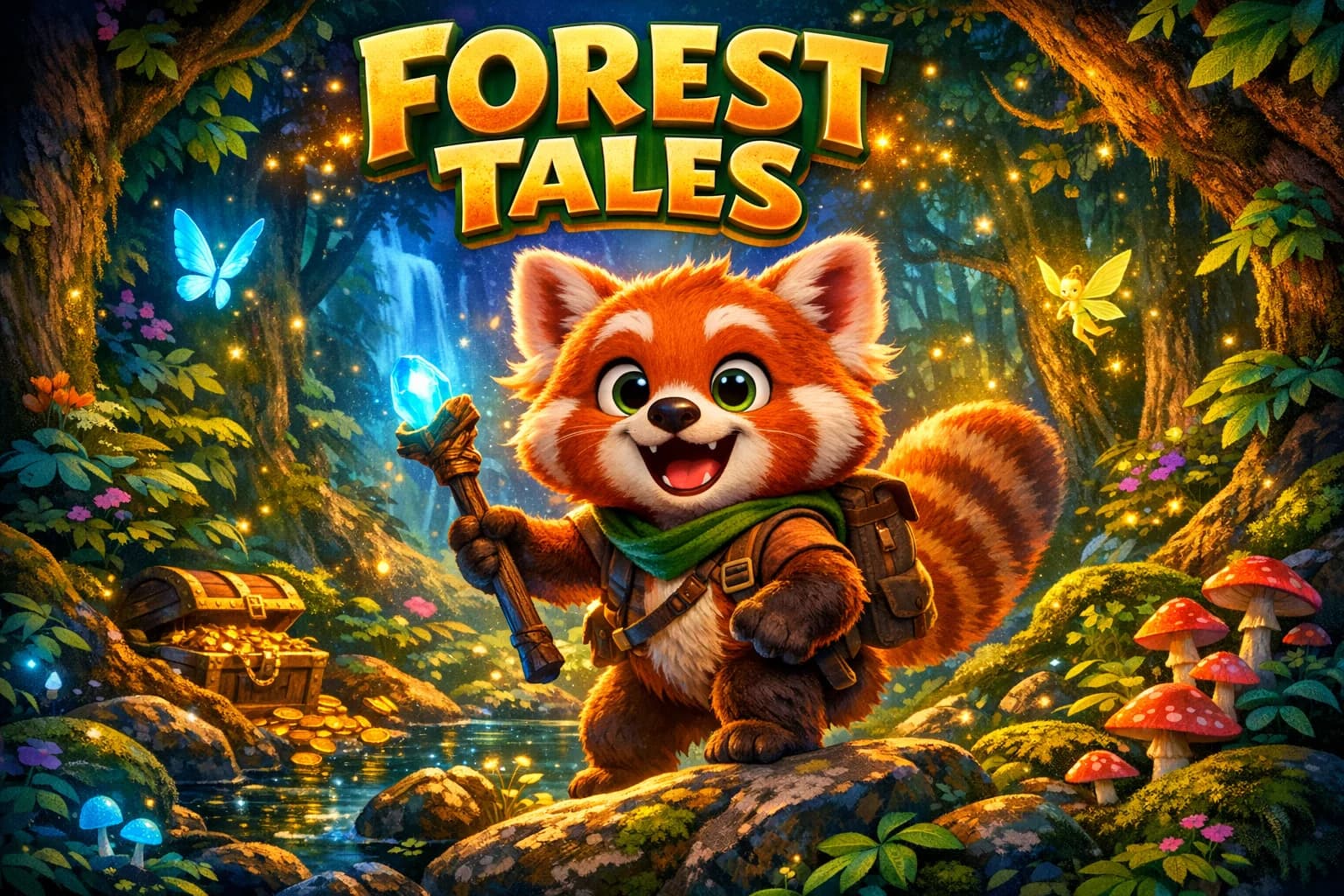 3D animated Disney style poster with a red panda