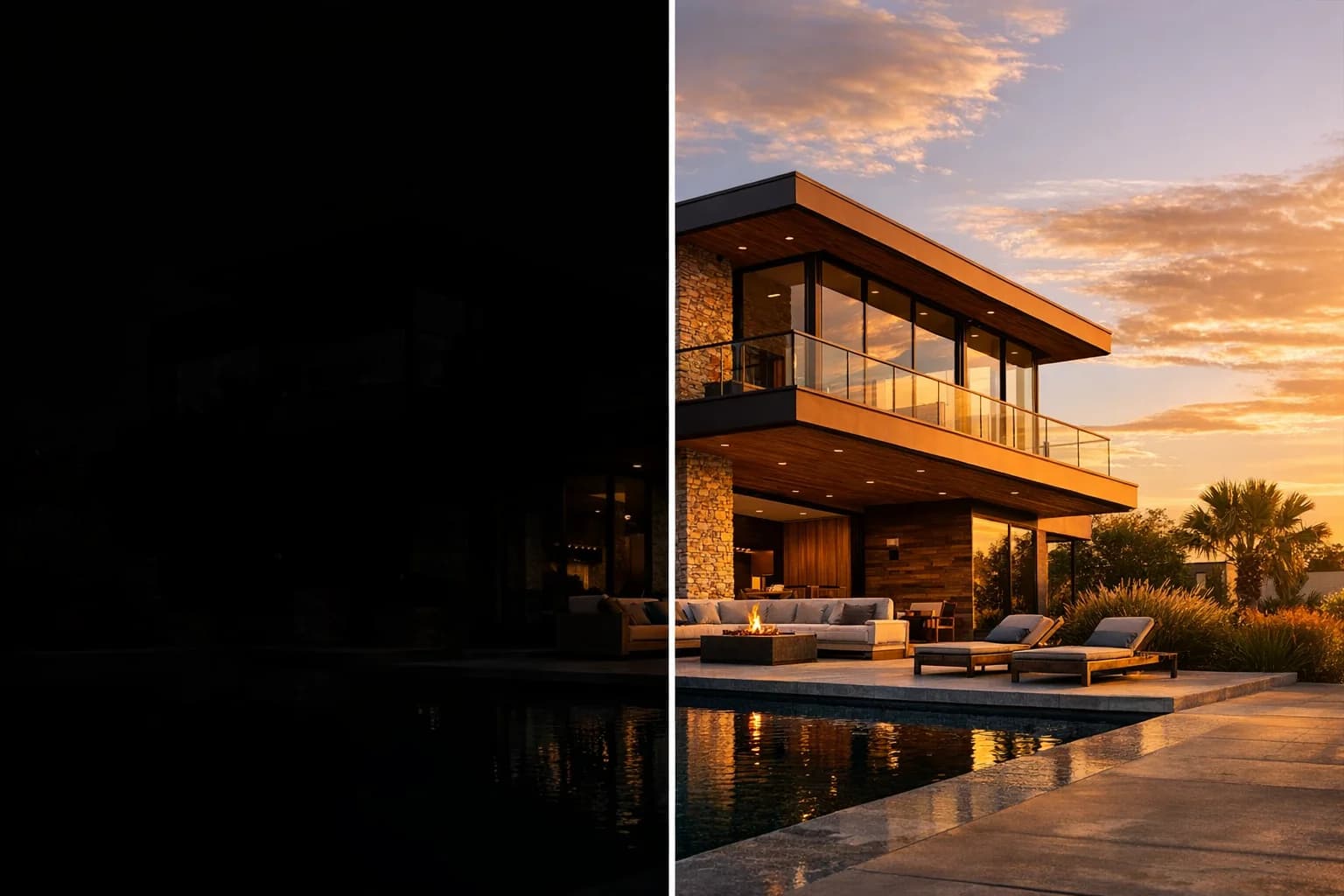 Split screen showing overall lighting enhancement