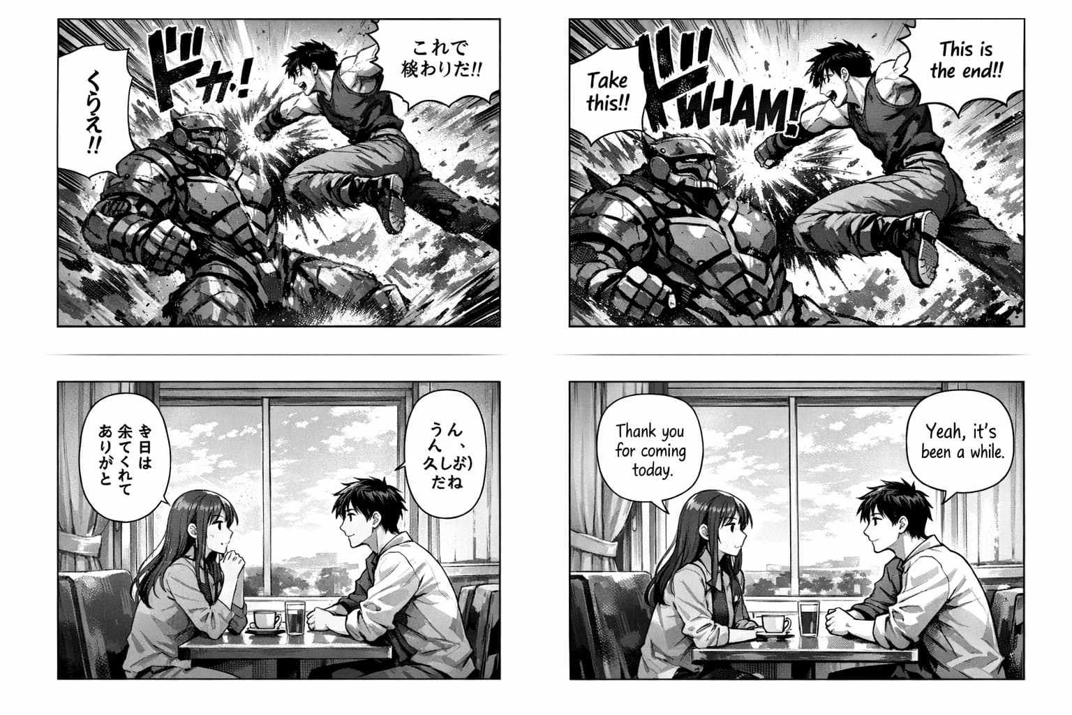 Grid of multiple manga pages being translated simultaneously