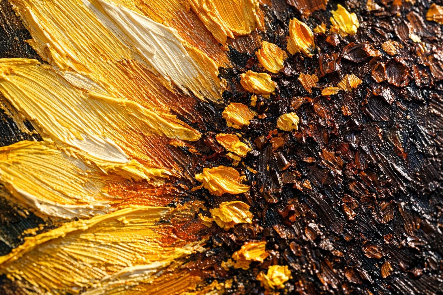 Extreme close-up showing thick oil paint textures