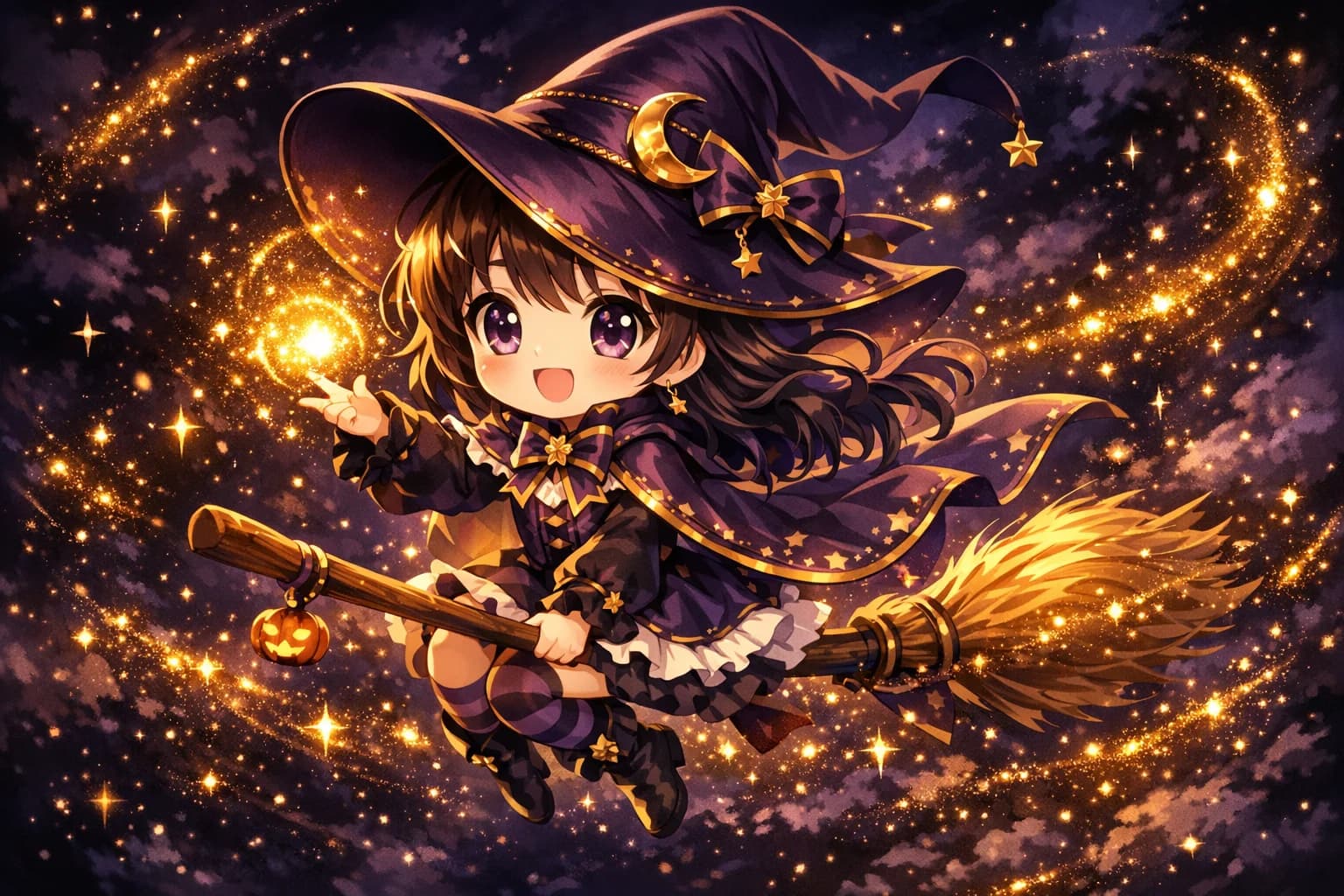 Stunning magical chibi witch illustration