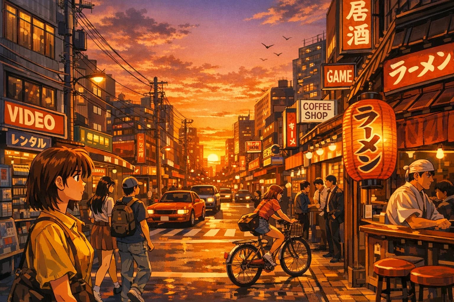 Vintage 90s anime style cartoon illustration