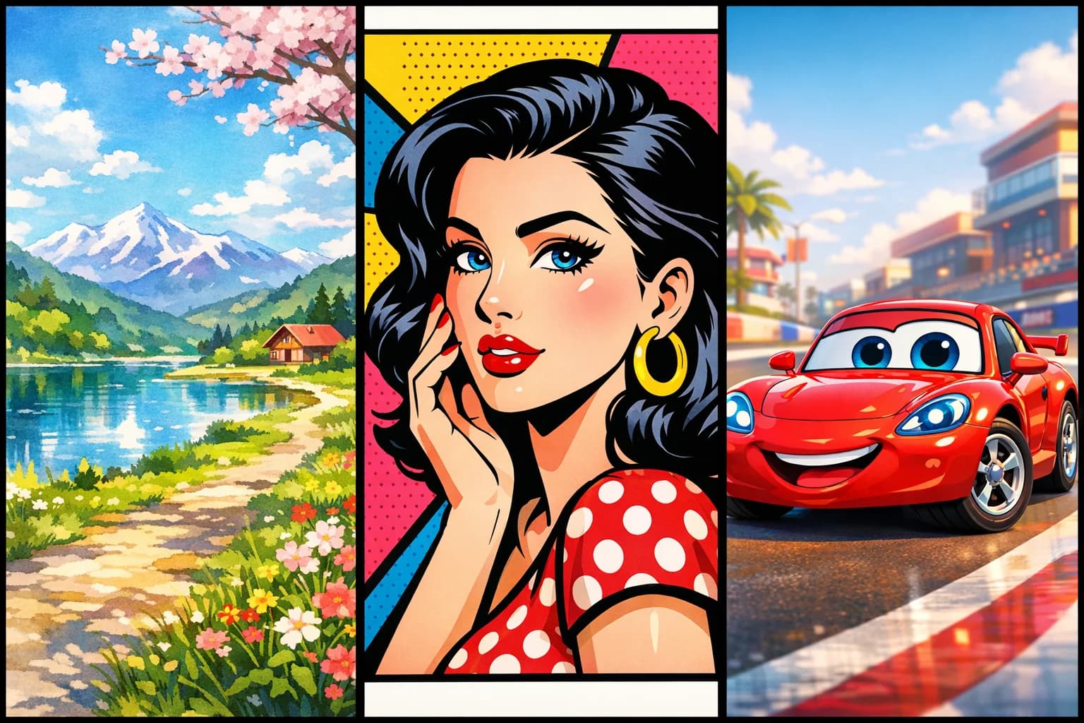 Grid collage showcasing different cartoon styles