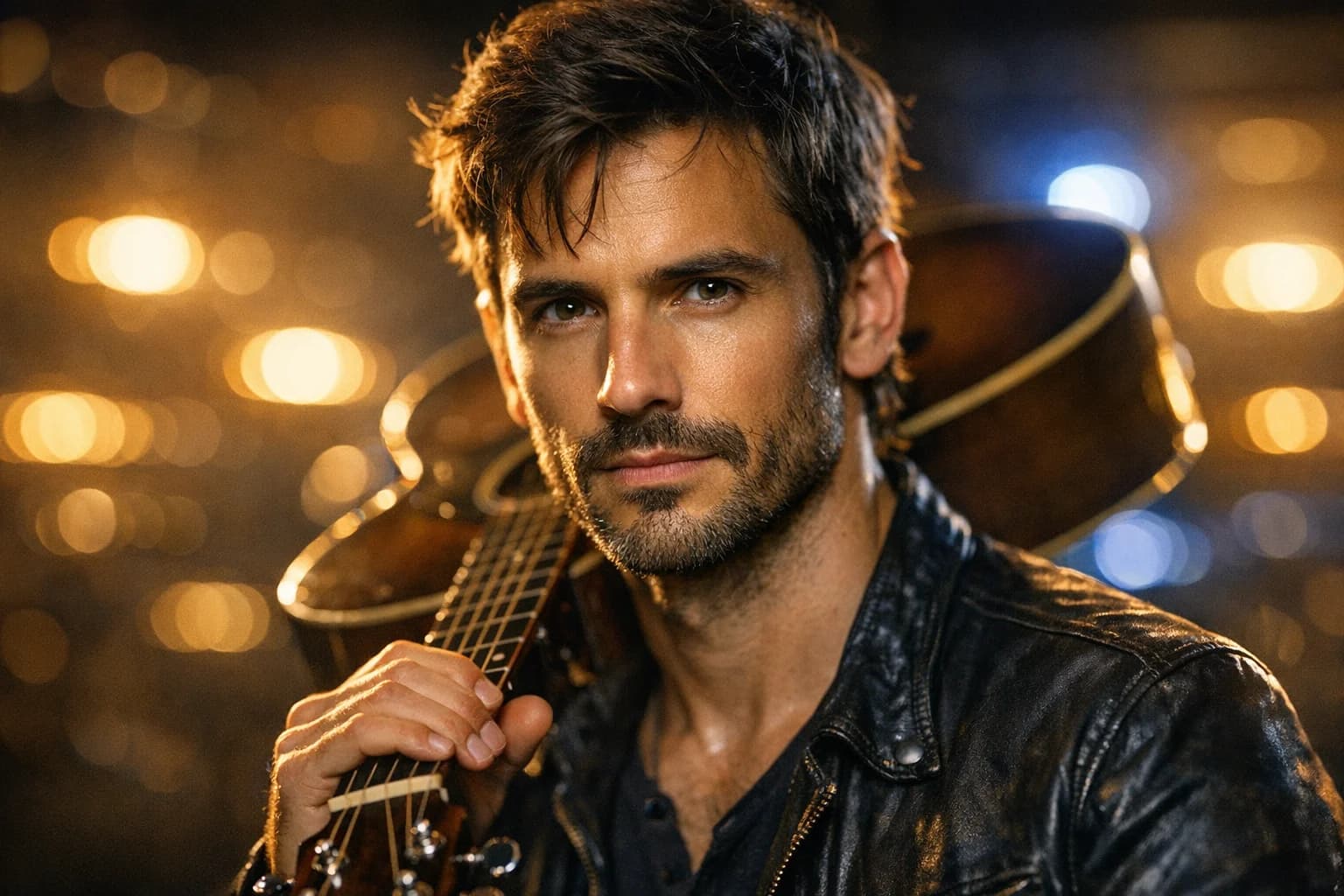 Portrait with beautiful anamorphic bokeh background