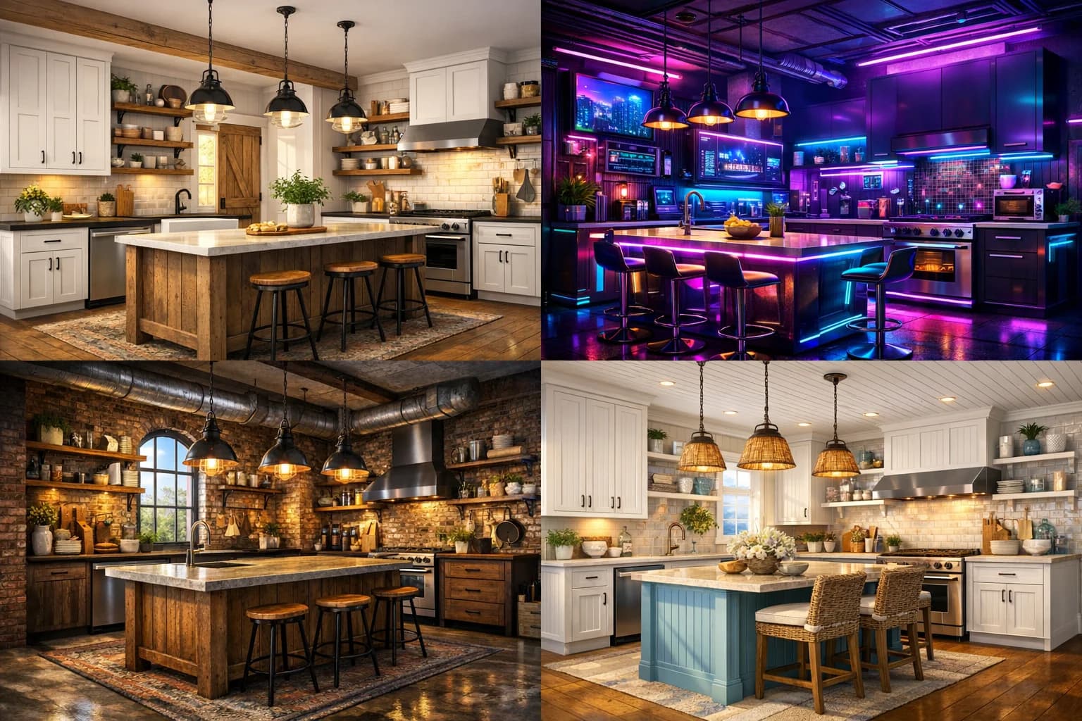 Grid of four different interior design styles