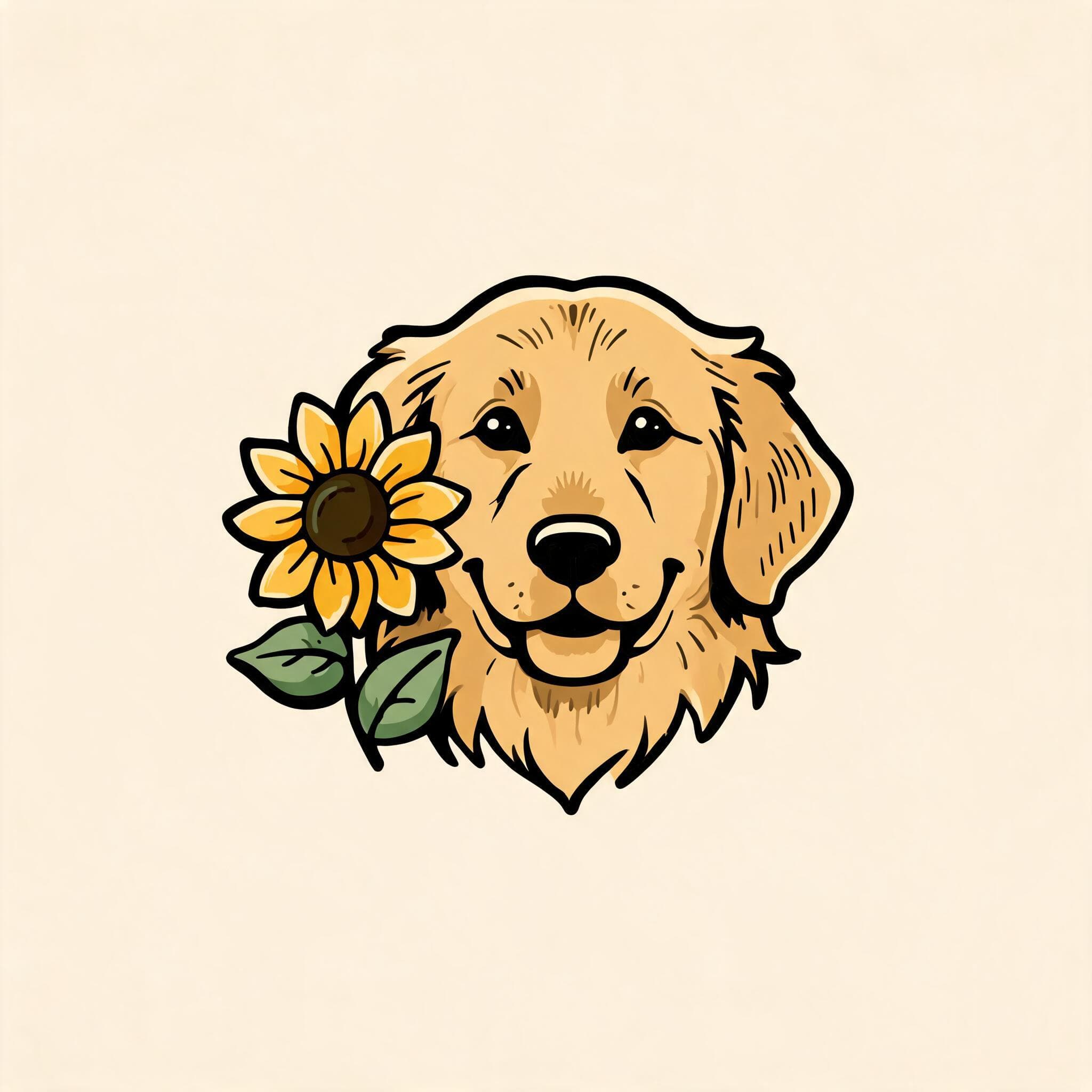 KI-generiertes Tattoo-Flash-Konzept mit Golden Retriever und Sonnenblume