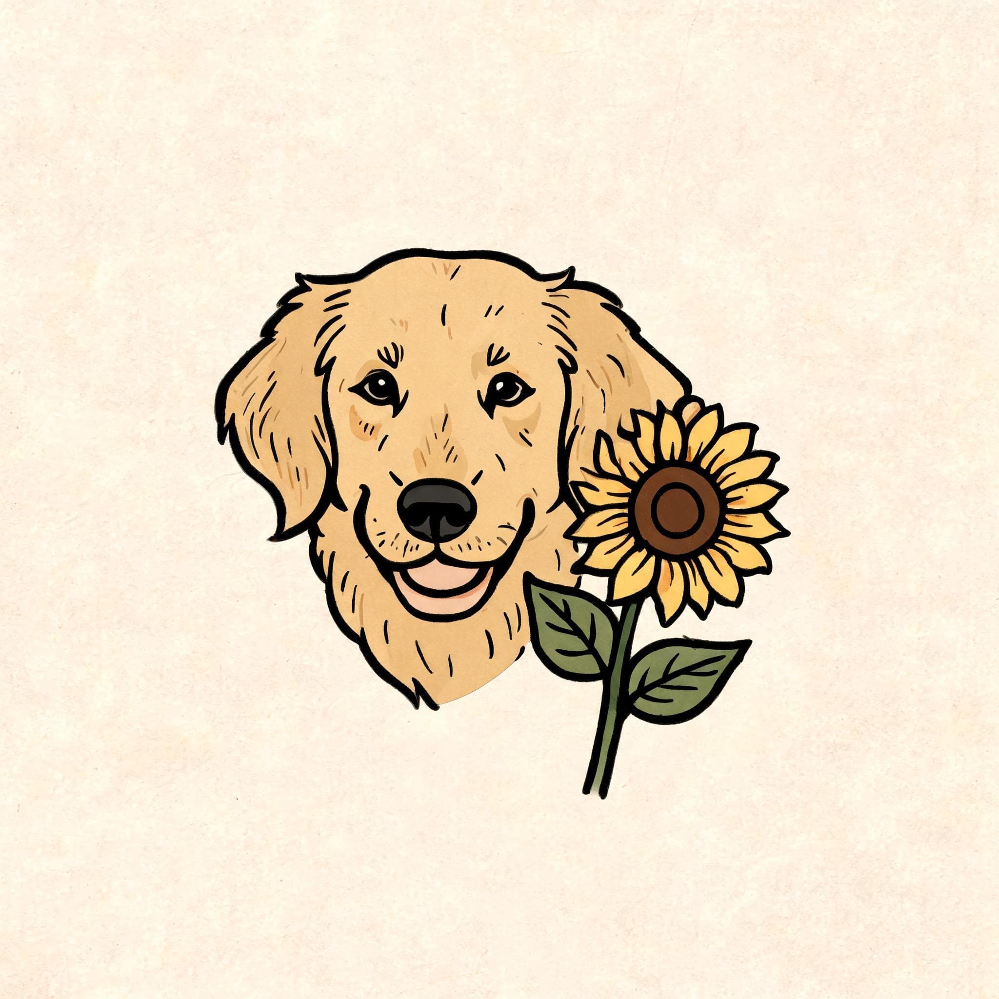 Concept de flash de tatouage généré par IA avec golden retriever et tournesol