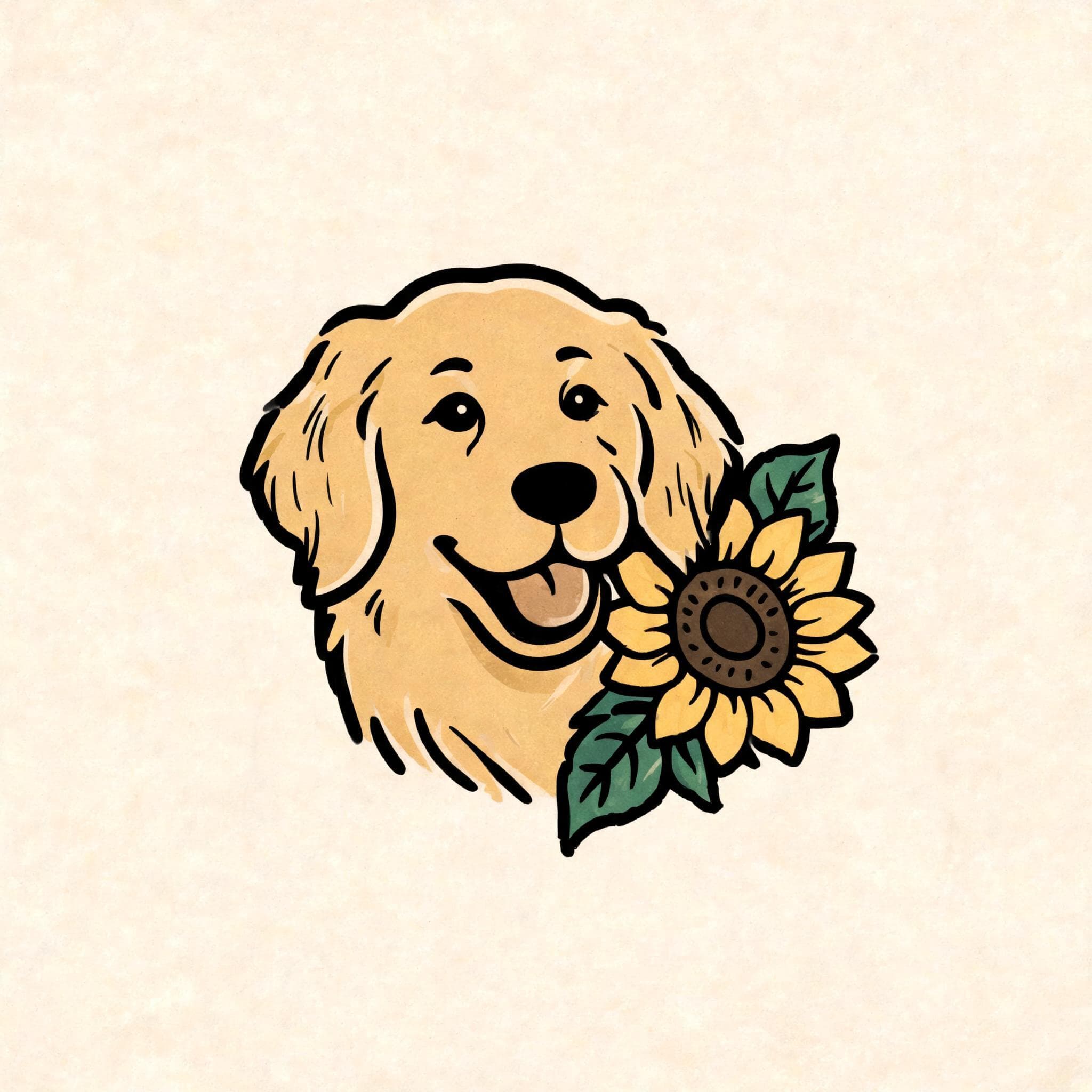 Conceito de flash para tatuagem gerado por IA com golden retriever e girassol
