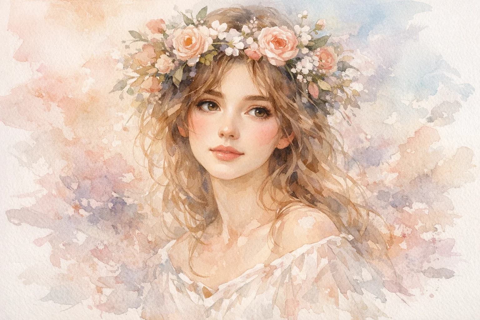 Beautiful watercolor portrait of a woman
