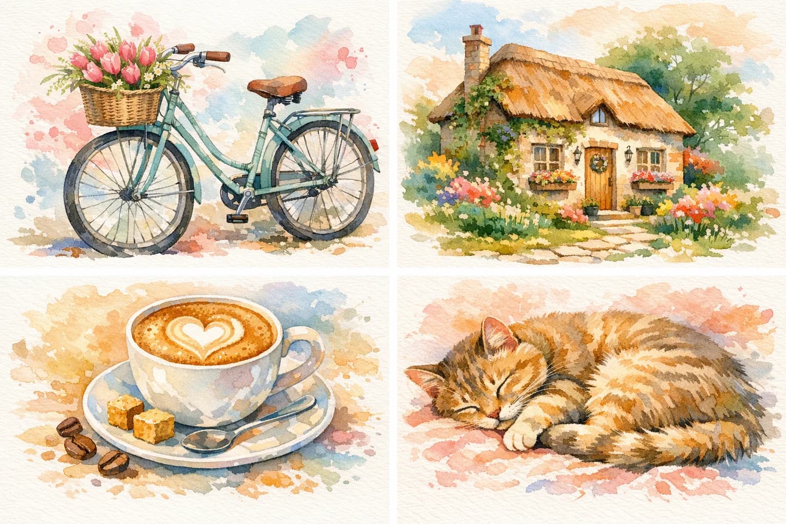 Grid of diverse watercolor paintings showing batch processing