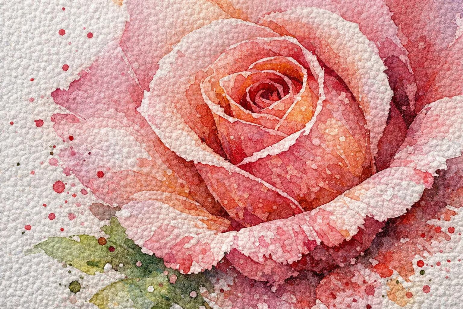 Close up showing authentic watercolor paper texture and brushstrokes